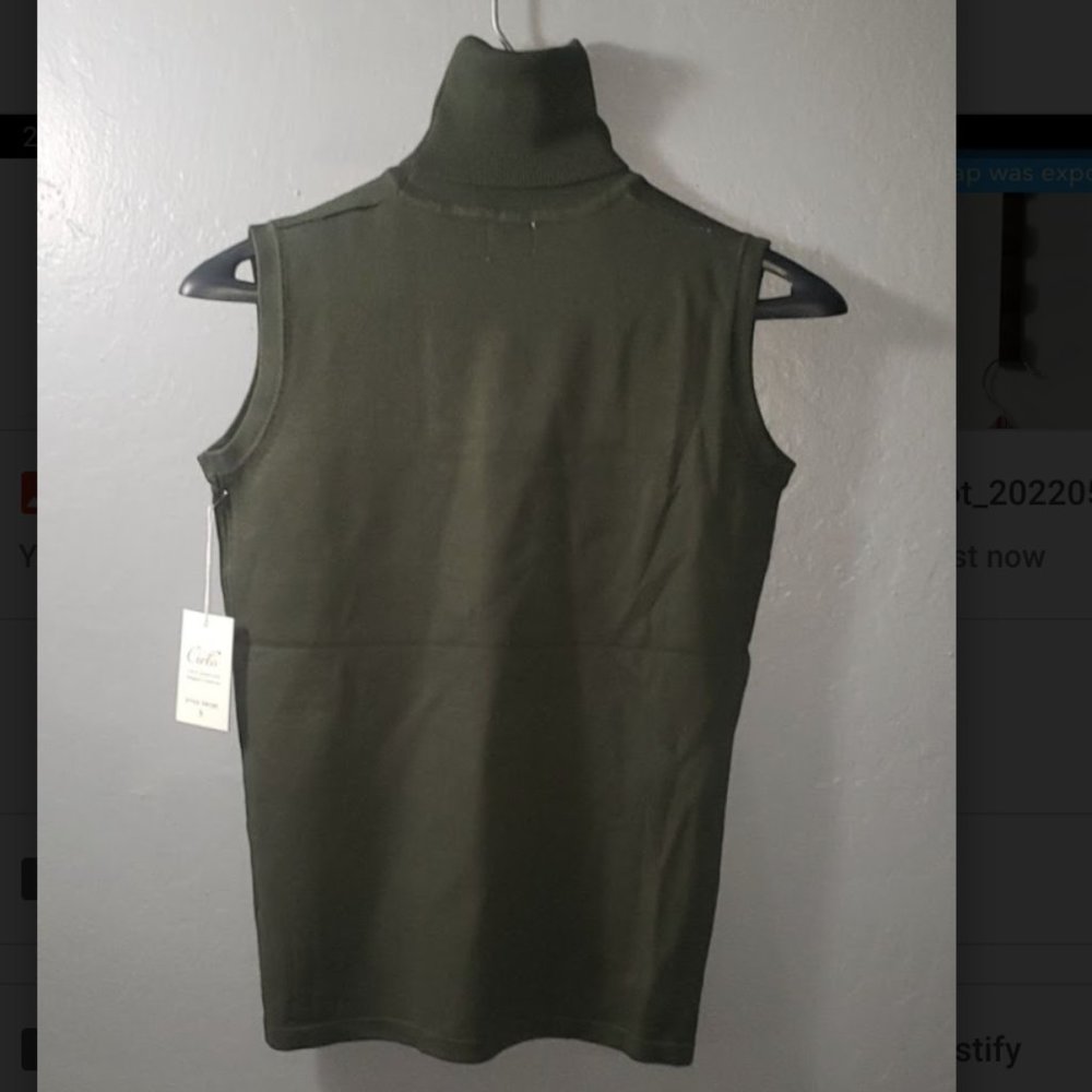 Olive Green Sleeveless Turtleneck Knit Pull-Over Sweater